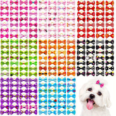 30pcs Multicolor Pet Hair Bows with Rubber Bands for Dog Grooming