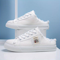 Women's Lace Up Canvas Sneakers Non Slip Round Toe Casual Walking Shoes