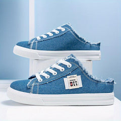 Women's Lace Up Canvas Sneakers Non Slip Round Toe Casual Walking Shoes