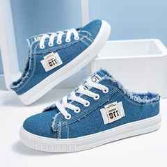 Women's Lace Up Canvas Sneakers Non Slip Round Toe Casual Walking Shoes