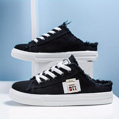 Women's Lace Up Canvas Sneakers Non Slip Round Toe Casual Walking Shoes