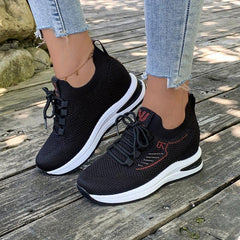 Women's Rhinestone Wedge Sneakers Air Cushion Lace Up Shoes