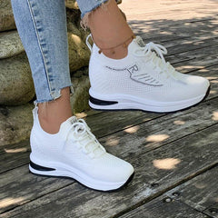 Women's Rhinestone Wedge Sneakers Air Cushion Lace Up Shoes