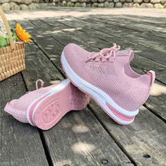 Women's Rhinestone Wedge Sneakers Air Cushion Lace Up Shoes