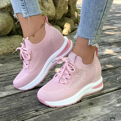 Women's Rhinestone Wedge Sneakers Air Cushion Lace Up Shoes