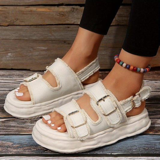 Women's Platform Sandals Comfortable Buckle Strap Open Toe Soft Sole