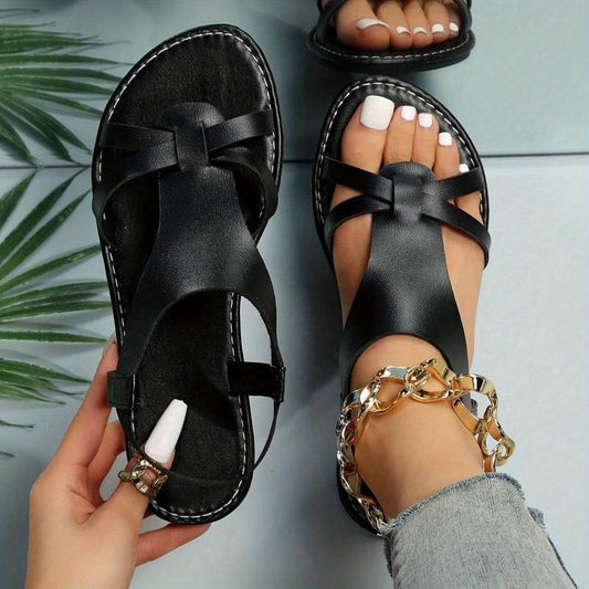 Women's Elastic Strap Flat Sandals Open Toe Slip On Shoes