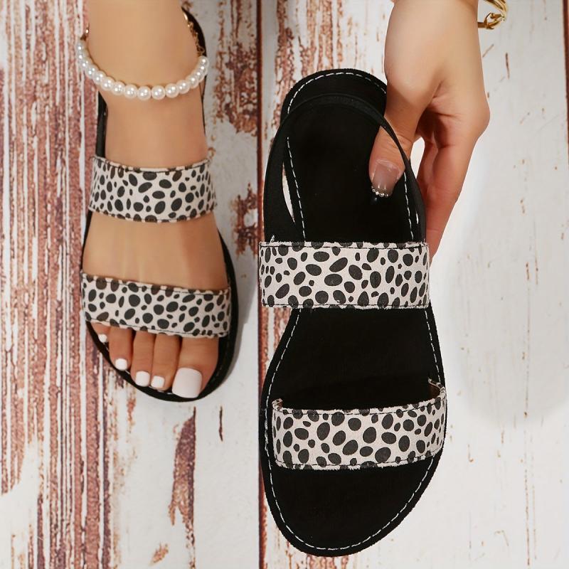 Leopard Print Flat Sandals Elastic Strap Slip-On Outdoor Shoes