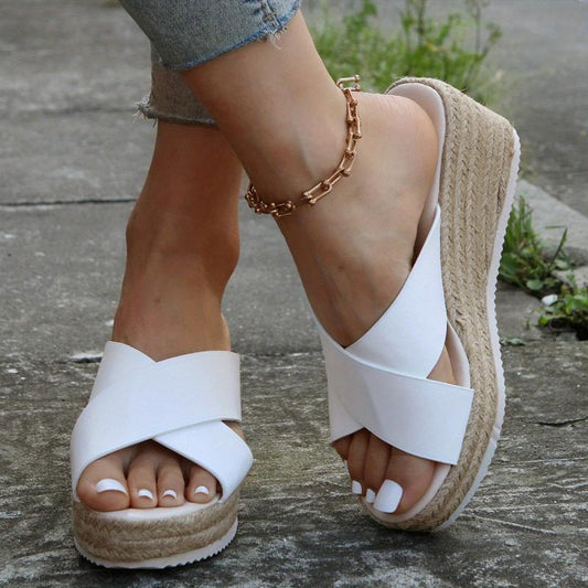 Women's Cross Strap Wedge Slide Sandals Open Toe Espadrilles