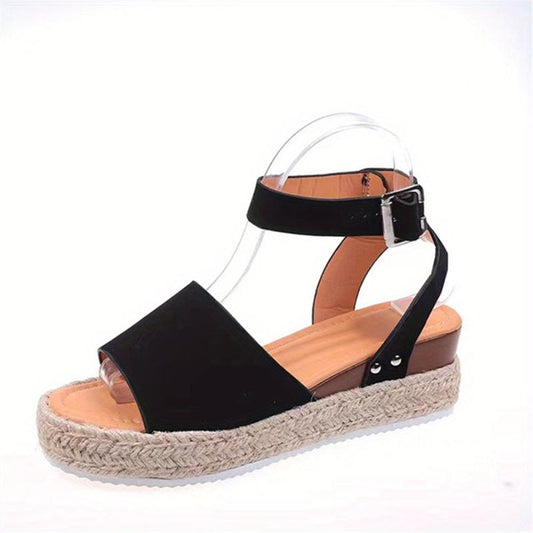 Women's Platform Espadrilles Sandals Casual Open Toe Ankle Strap Flat Shoes