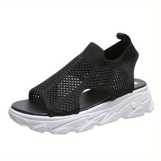 Women's Platform Knit Sandals Peep Toe Slip On Shoes