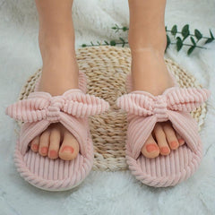 Women's Bowknot Home Slippers Cozy &warm Fuzzy Shoes Indoor Mute Slippers