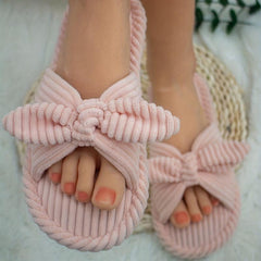 Women's Bowknot Home Slippers Cozy &warm Fuzzy Shoes Indoor Mute Slippers