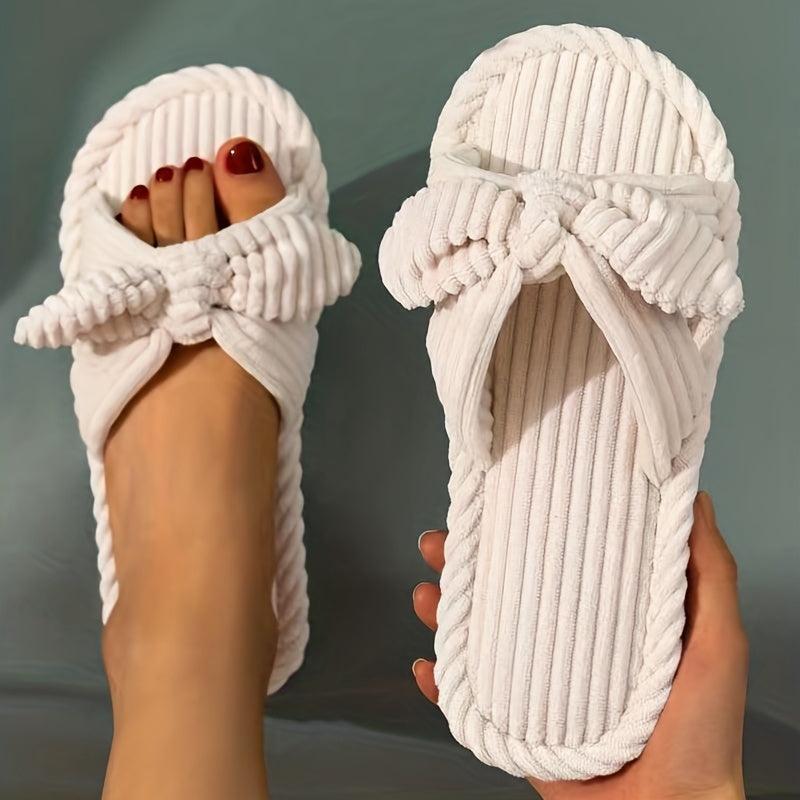 Women's Bowknot Home Slippers Cozy &warm Fuzzy Shoes Indoor Mute Slippers