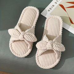 Women's Bowknot Home Slippers Cozy &warm Fuzzy Shoes Indoor Mute Slippers