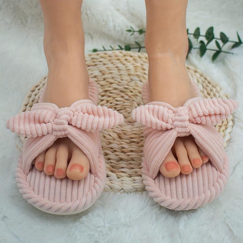 Women's Bowknot Home Slippers Cozy &warm Fuzzy Shoes Indoor Mute Slippers