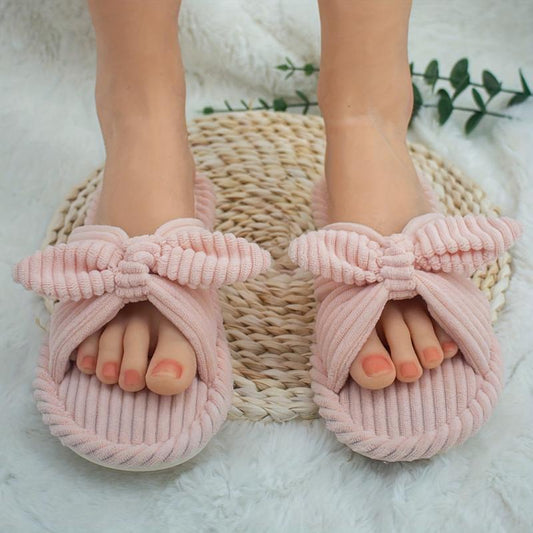 Women's Bowknot Home Slippers Cozy &warm Fuzzy Shoes Indoor Mute Slippers