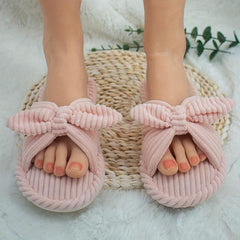 Women's Bowknot Home Slippers Cozy &warm Fuzzy Shoes Indoor Mute Slippers