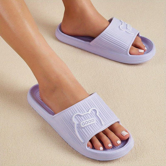Women's Solid Slippers Open Toe Non slip Flat Indoor Bathroom Shoes