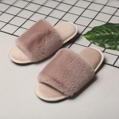 Women's Fluffy House Slippers Open Toe Anti-slip Fuzzy Comfy Home Slides