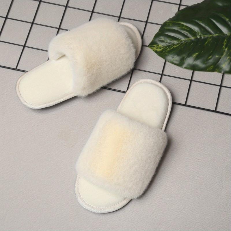 Women's Fluffy House Slippers Open Toe Anti-slip Fuzzy Comfy Home Slides
