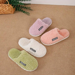 Women's Plush Flat Slippers Solid Warm Fuzzy Shoes Cozy Indoor Bedroom
