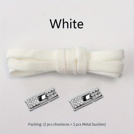 Flat Elastic Shoelaces & Metal Buckles for Sneakers Shoes