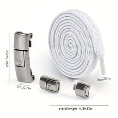 Silver Buckle Shoelaces 2pcs Tie Lazy Shoe Laces Elastic Men And Women