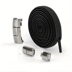 Silver Buckle Shoelaces 2pcs Tie Lazy Shoe Laces Elastic Men And Women