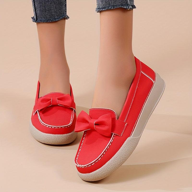 Women's Bowknot Flat Loafers Round Toe Faux Leather Slip On Flats