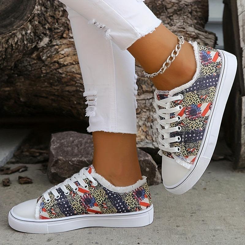 Women's Star & Striped Canvas Shoes Lace Up Sneakers