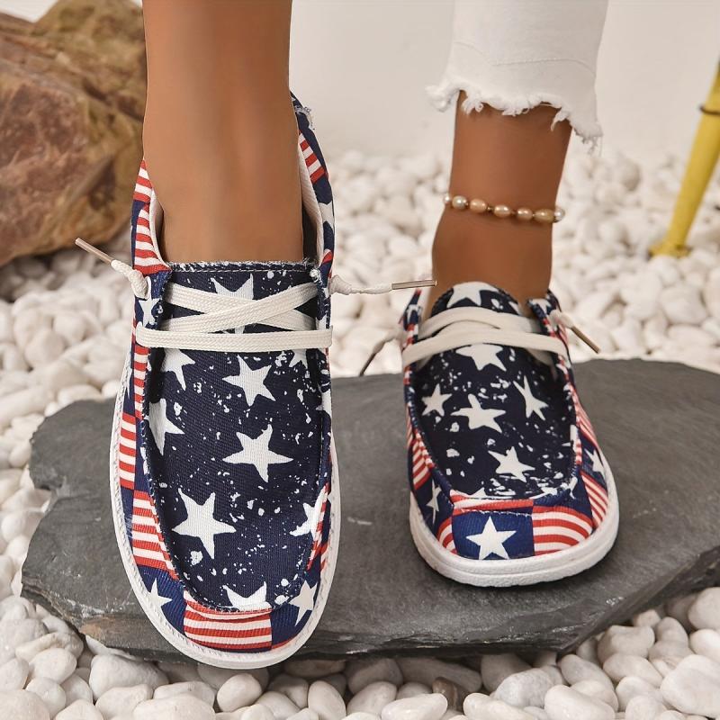 Women's Star & Striped Canvas Shoes Lace Up Outdoor Casual Shoes