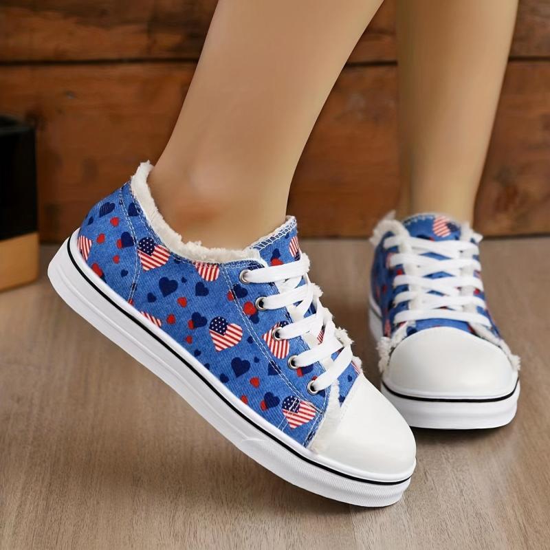 Colorful Heart Print Lace-Up Canvas Shoes
