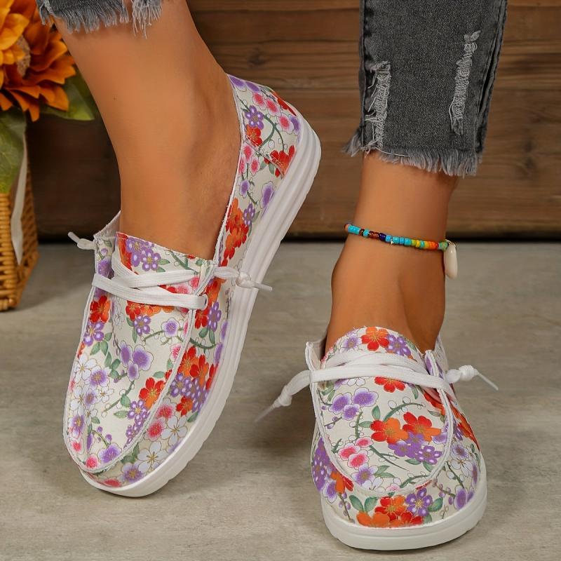 Women's Floral Printed Slip On Canvas Shoes Lightweight Casual Outdoor Shoes