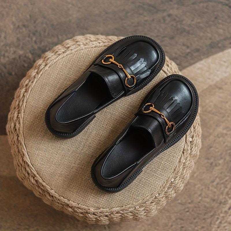 Women's Tassel Chunky Heel Loafers Slip On Shoes