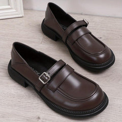 Women's Chunky Heel Loafers British Style Buckle Strap Shoes