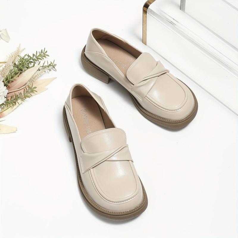 Women's Chunky Loafers Round Toe Slip On Shoes