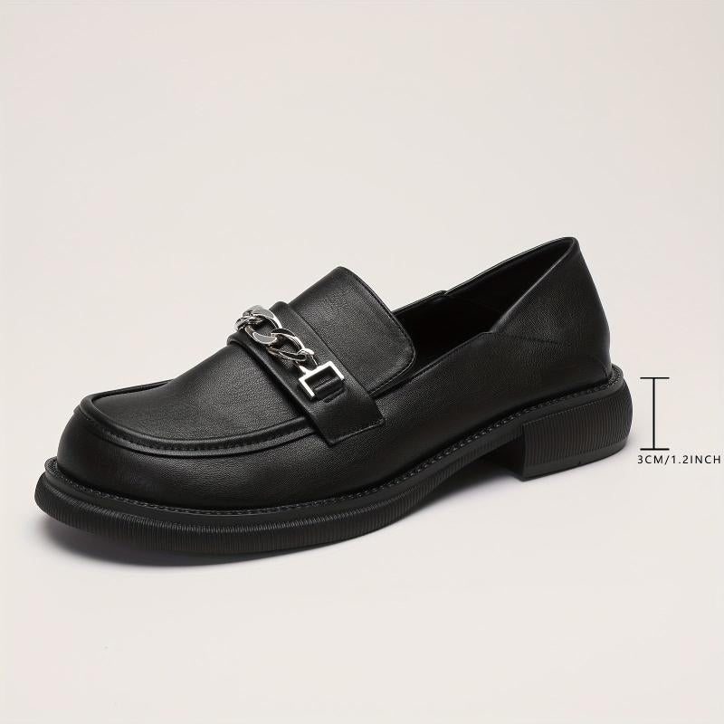 Chain Decor Chunky Heel Loafers British Style Work Shoes