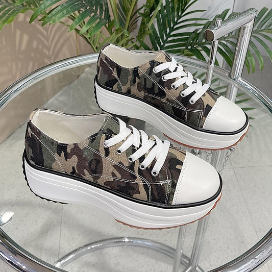 Women's Platform Canvas Lace Up Low Top Heightening Shoes