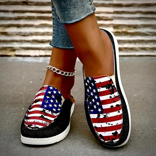 Women's Flag Pattern Slip On Flat Shoes Lightweight Casual Outdoor Shoes