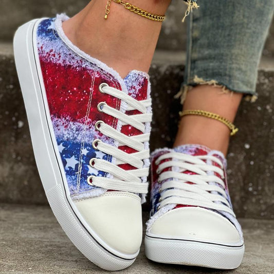 Women's Star Print Mule Sneakers Casual Lace Up Outdoor Shoes