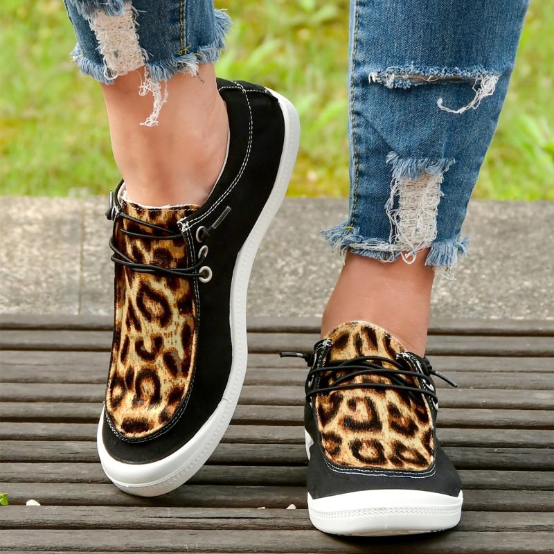 Leopard Print Casual Lace Up Canvas Shoes