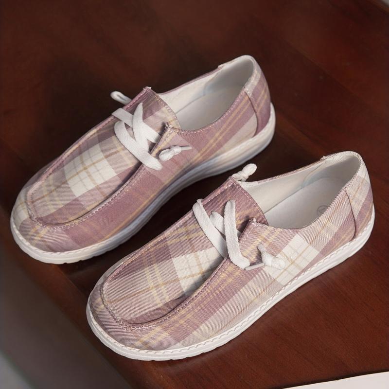Women's Plaid Canvas Shoes Casual Sneakers Lace Up Outdoor All Match