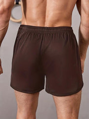 Men's Quick Dry Beach Shorts Solid Color Active Drawstring Fitness Gym Shorts