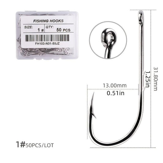 50pcs Circle Carp Eyed Fishing Hook Set Size 1-22 Japan Fishhooks for Seawater