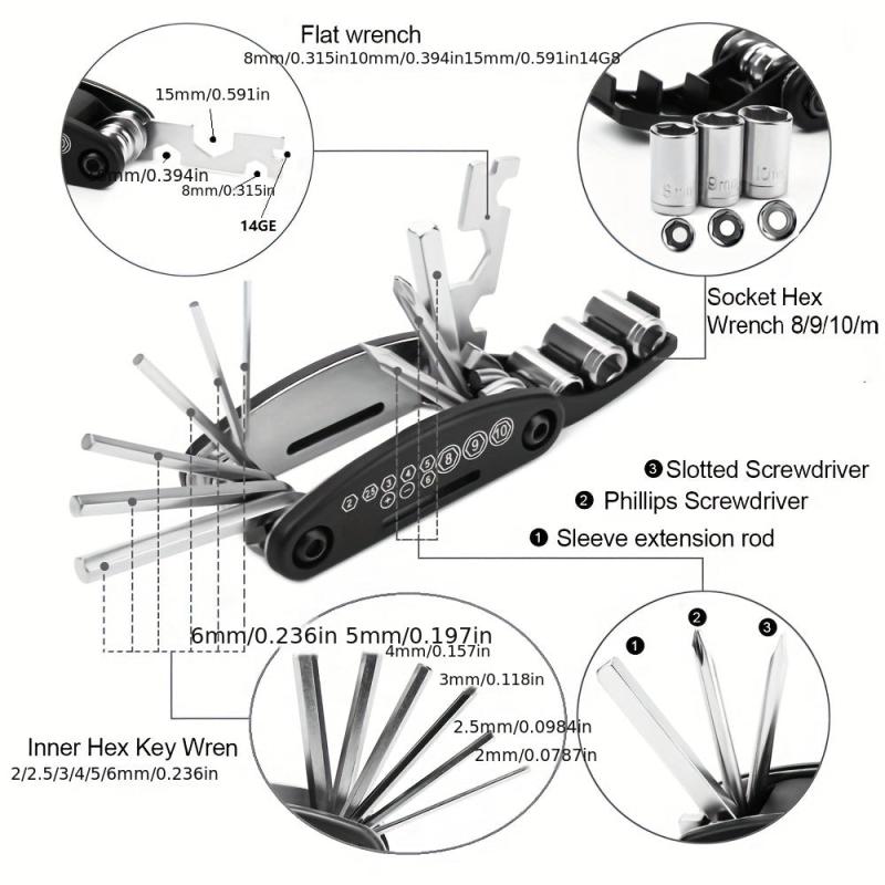 16-in-1 Bike Repair Tool Kit Set Multipurpose Wrench Screwdriver Maintenance
