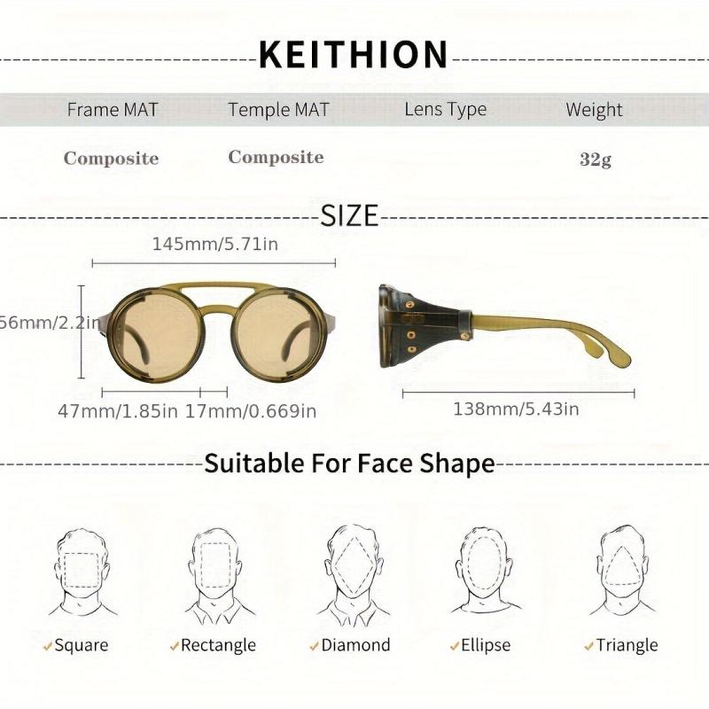 KEITHION Steampunk Style Round Vintage Sunglasses