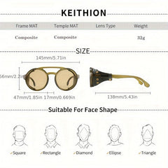 KEITHION Steampunk Style Round Vintage Sunglasses