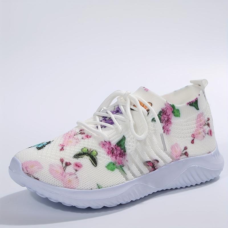 Floral Print Mesh Sports Shoes Lightweight Travel Shoes