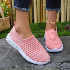 Women's Textured Knit Slip on Walking Shoes Low Top Mesh Sneakers